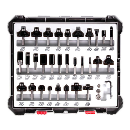 Bosch Mixed Fräser Set 8 mm 30 tlg. + Koffer ( 2607017475 ) für Oberfräsen mit Rundschaft - Toolbrothers