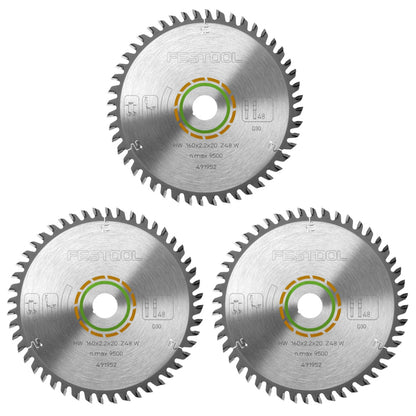 Festool Feinzahn Kreissägeblatt HW 160 x 20 x 2,2 mm W48 160 mm 48 Zähne ( 3 x 491952 ) - Toolbrothers
