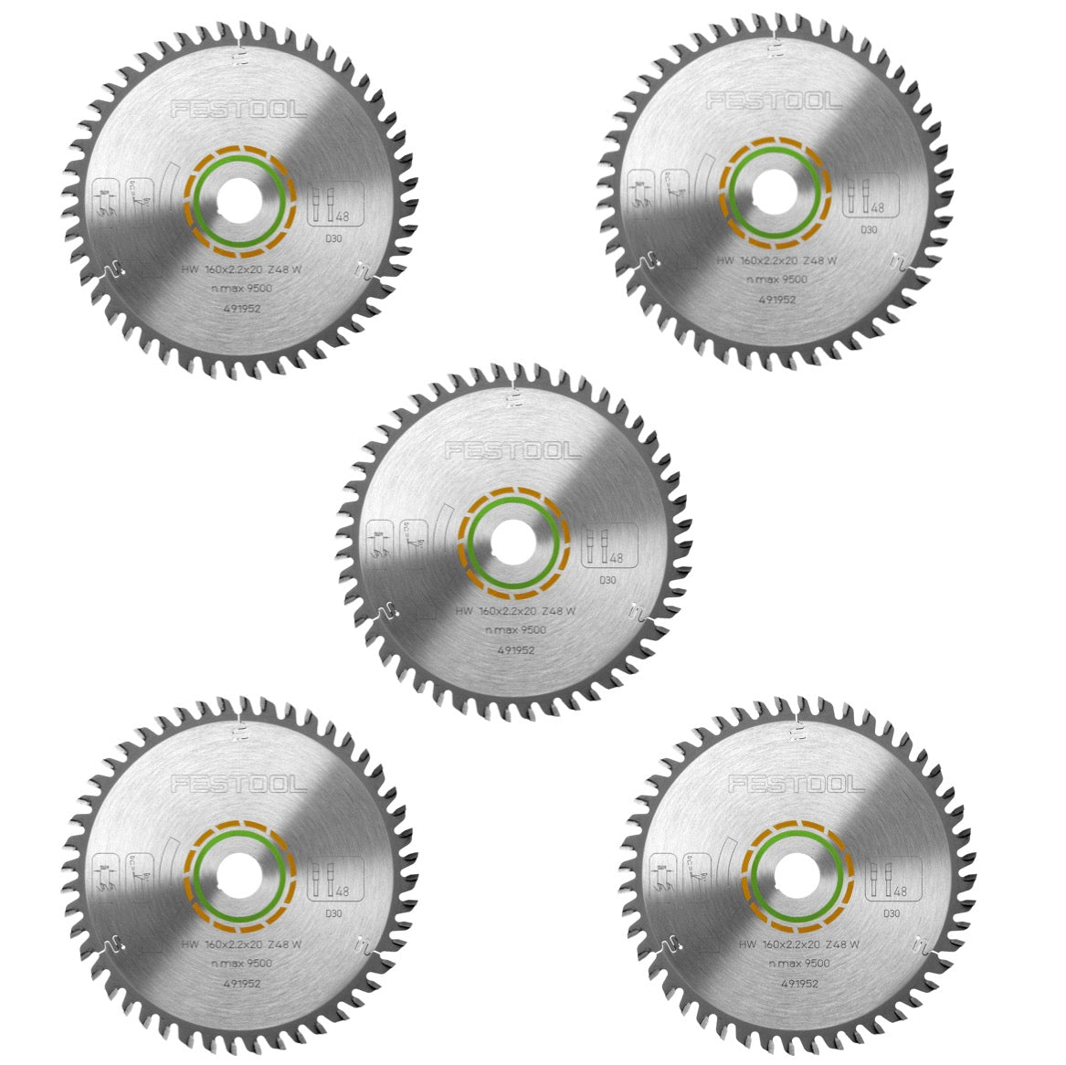Festool Feinzahn Kreissägeblatt HW 160 x 20 x 2,2 mm W48 160 mm 48 Zähne ( 5 x 491952 ) - Toolbrothers