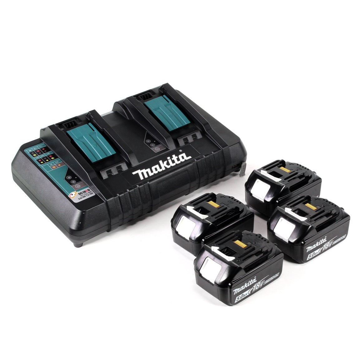 Makita DUC 353 PT4 Akku Kettensäge 36V ( 2x18V ) Brushless 35 cm + 4x 5,0 Ah Akku + Doppelladegerät - Toolbrothers