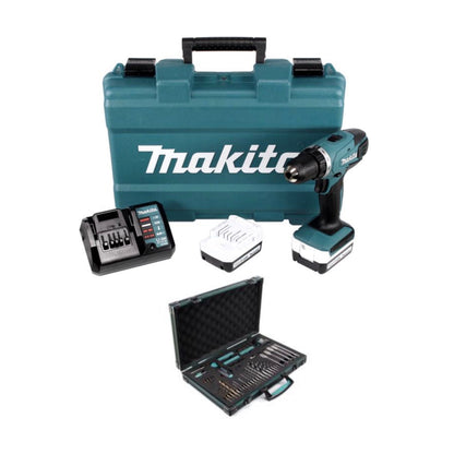 Makita DF 347 DWE Perceuse-visseuse sans fil Li-ion 14,4 V avec 2 batteries 1,5 Ah et chargeur + Makita P-90261 Pro XL - Grand jeu d'embouts, perceuse et accessoires de 70 pièces