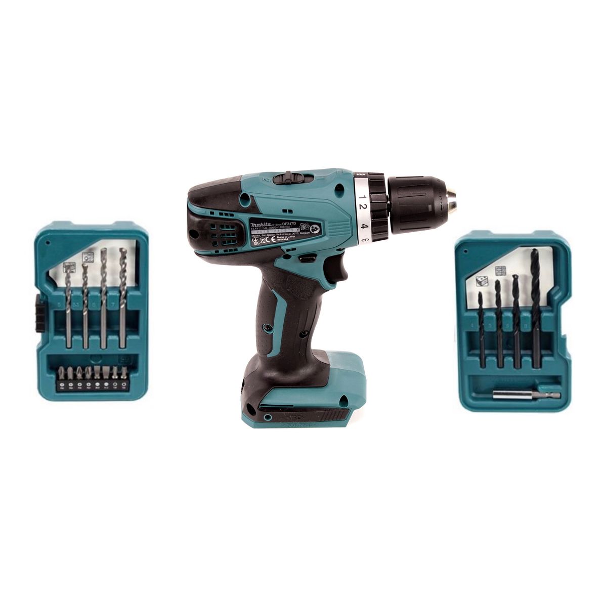 Makita DF 347 DWE 14.4V Li-ion Akku Bohrschrauber mit 2 x 1,5 Ah Akku und Ladegerät + Makita D-40216 Bit & Bohrer Set 17 tlg. im Kunststoffkoffer - Toolbrothers