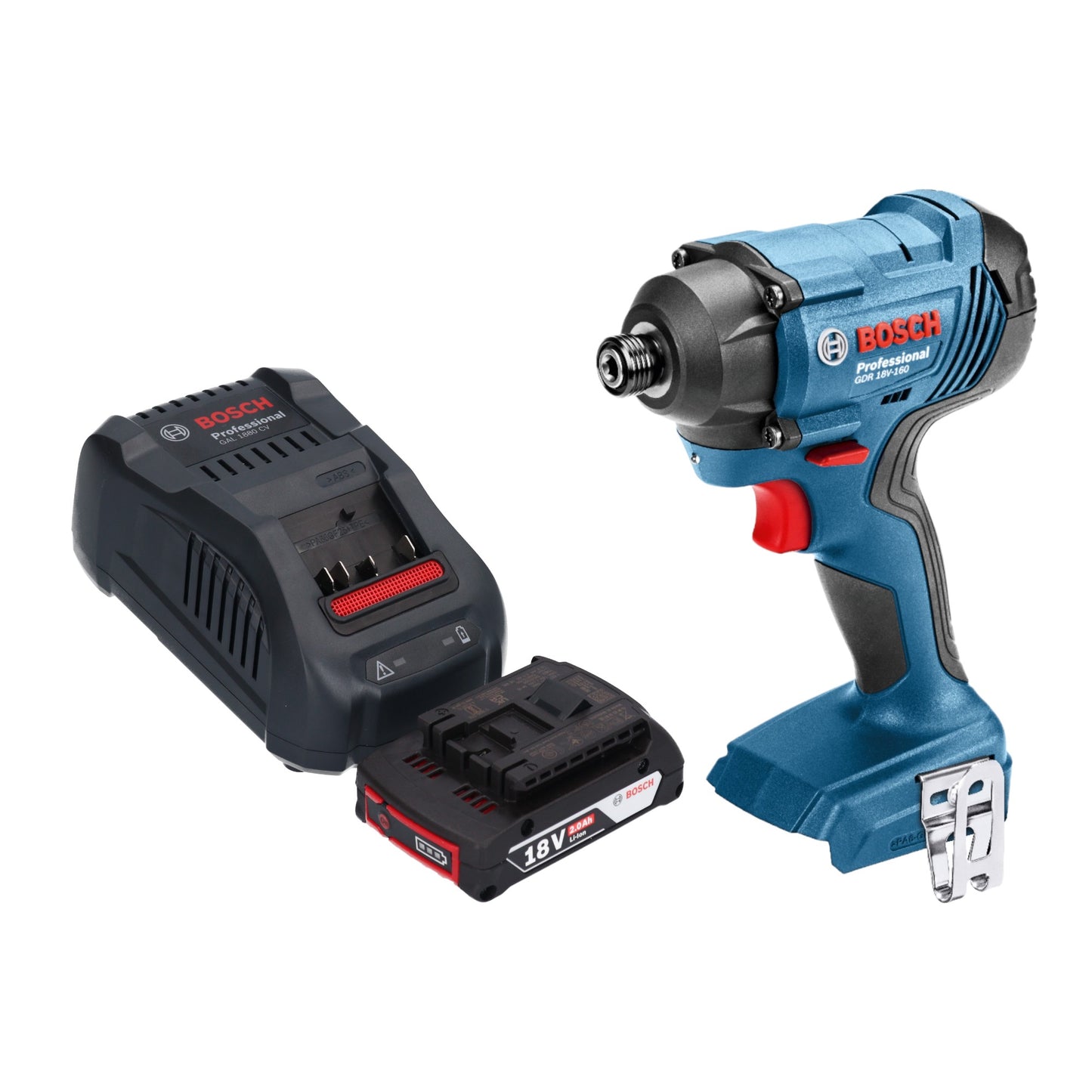 Bosch GDR 18V-160 Professional Akku Drehschlagschrauber 18 V 160 Nm 1/4" + 1x Akku 2,0 Ah + Ladegerät