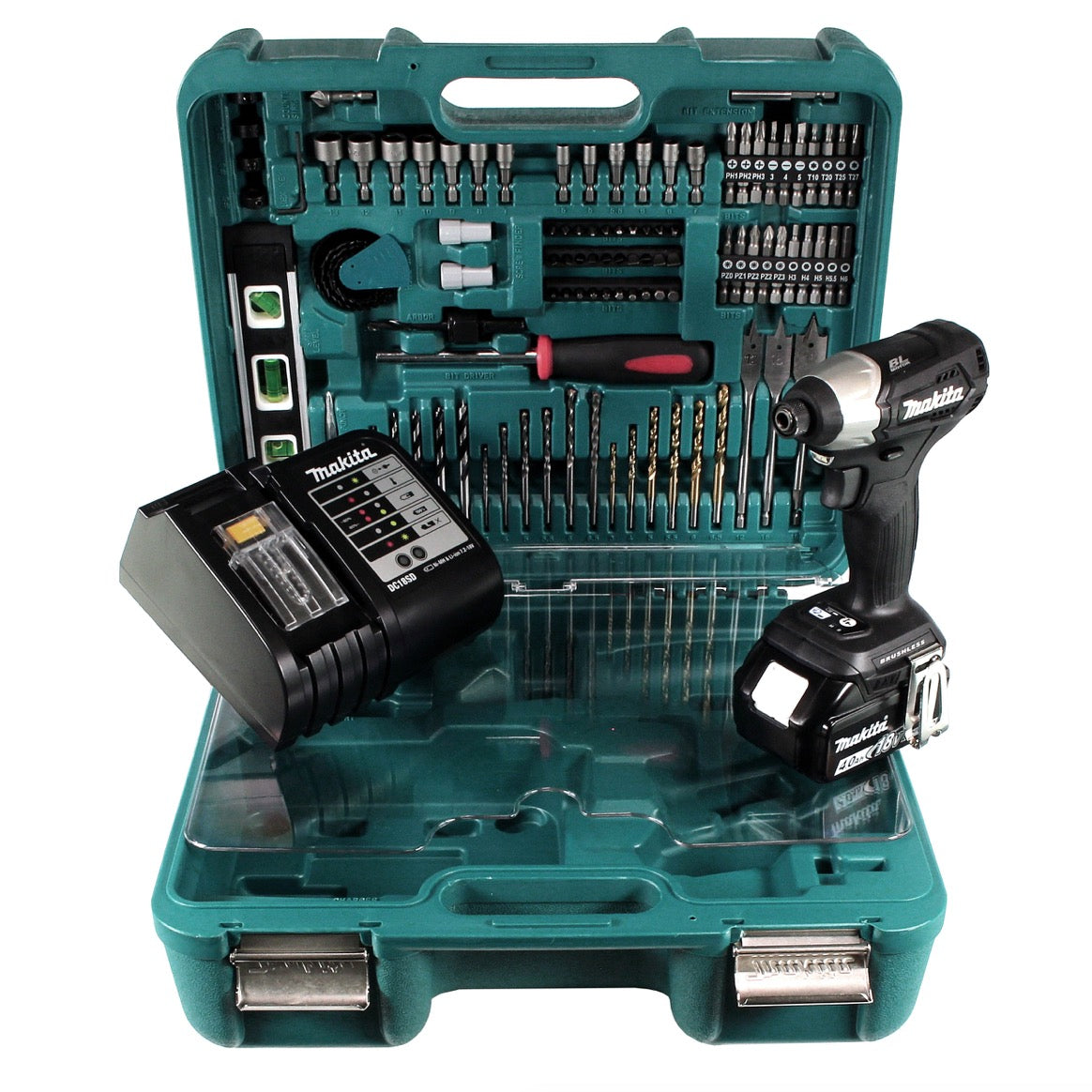 Makita DTD 155 STTK B Akku Schlagschrauber 18 V Brushless Schwarz mit 5,0 Ah Akku, Ladegerät und 101 tlg. Zubehör Set - Toolbrothers