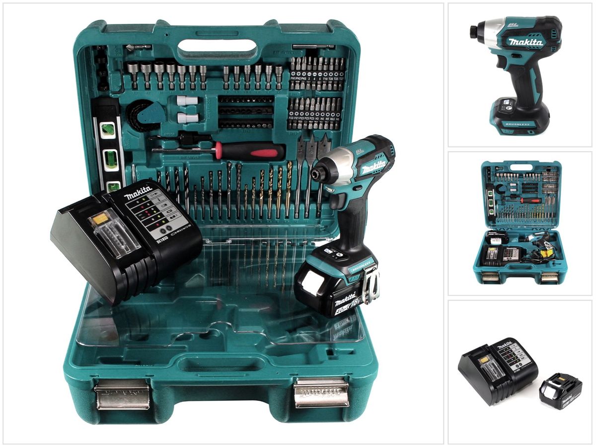 Makita DTD 155 STTK Akku Schlagschrauber 18 V Brushless mit 5,0 Ah Akku, Ladegerät und 101 tlg. Zubehör Set - Toolbrothers