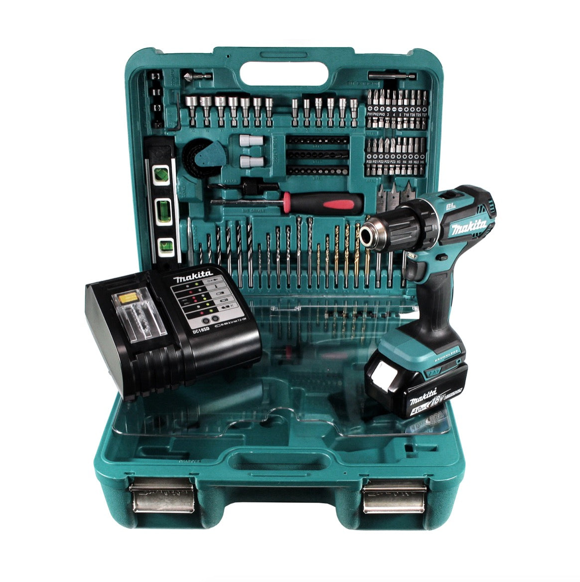 Makita DDF 485 STTK Akku Bohrschrauber 18 V 50Nm + 5,0 Ah Akku + Ladegerät + 101 tlg. Werkzeugset - Toolbrothers