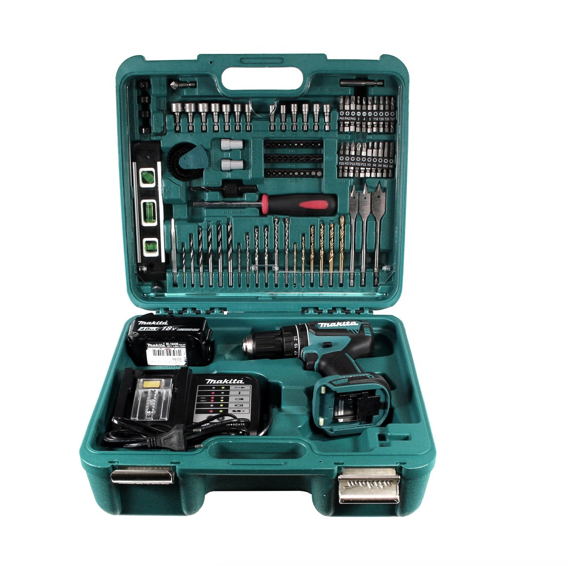 Makita DHP 485 STTK Akku Schlagbohrschrauber 18 V mit 5,0 Ah Akku, Ladegerät und 101 tlg. Zubehör Set - Toolbrothers