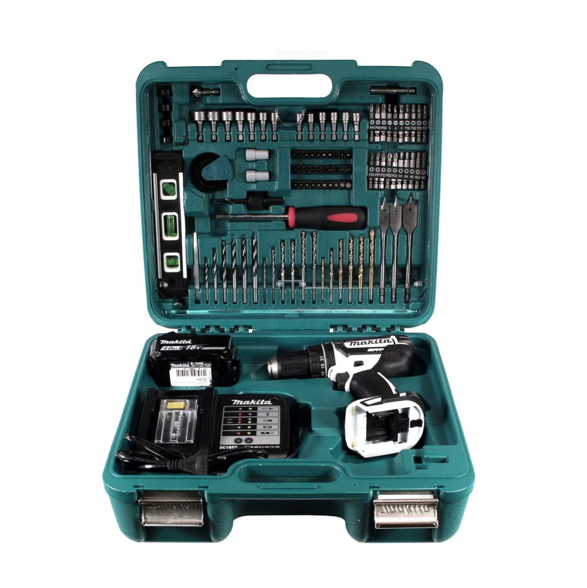 Makita DHP 482 STTK W Akku Schlagbohrschrauber 18 V 62Nm + 5,0 Ah Akku + Ladegerät + 101 tlg. Zubehör Set - Toolbrothers