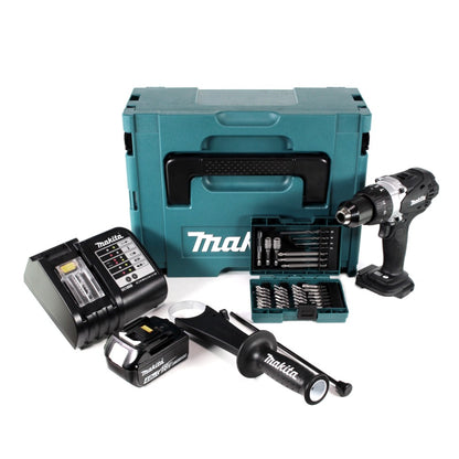 Makita DHP 458 ST1JB Akku Schlagbohrschrauber 18 V 91Nm Schwarz im Makpac + 1x 5,0 Ah Akku + Ladegerät + 38 tlg. Bit- & Bohrer Set - Toolbrothers