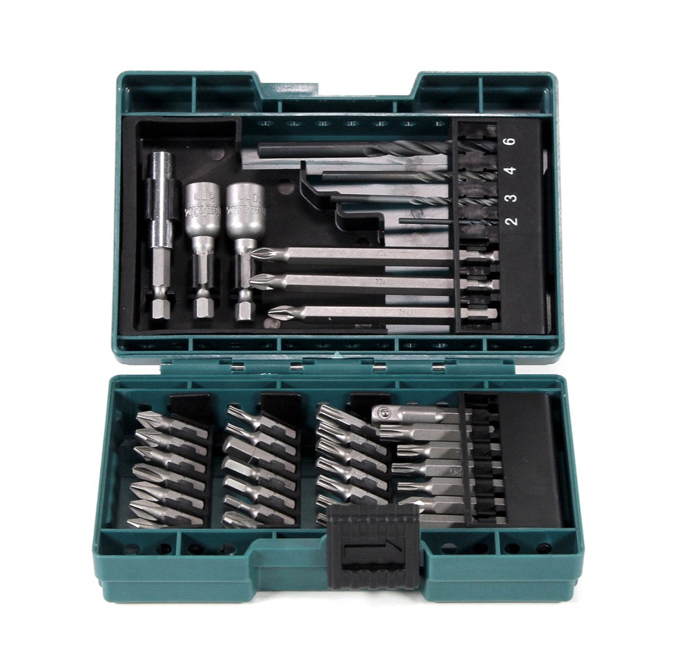 Makita DHP 482 ST1 Akku Schlagbohrschrauber 18 V 62Nm im Transportkoffer + 5,0 Ah Akku + Ladegerät + 38 tlg. Bit-Bohrer Set - Toolbrothers