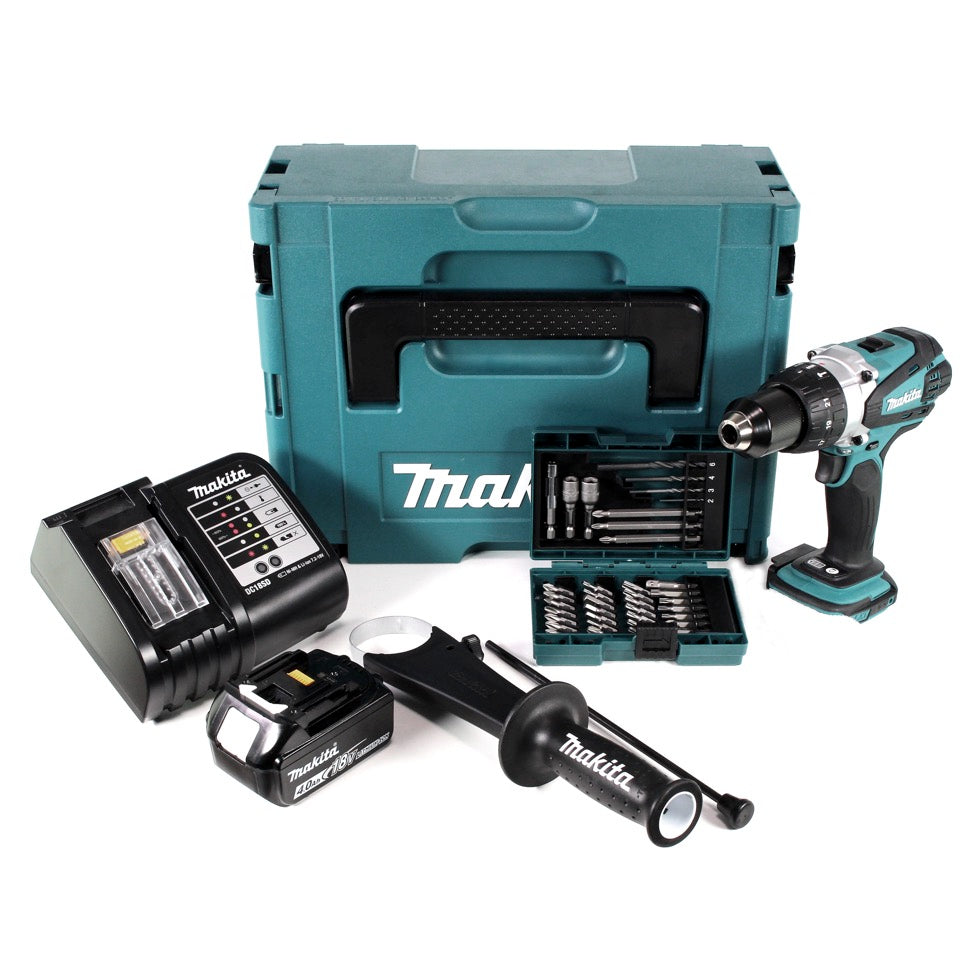 Makita DHP 458 ST1J Akku Schlagbohrschrauber 18 V 91Nm im Makpac + 5,0 Ah Akku + Ladegerät + 38 tlg. Bit- & Bohrer Set - Toolbrothers