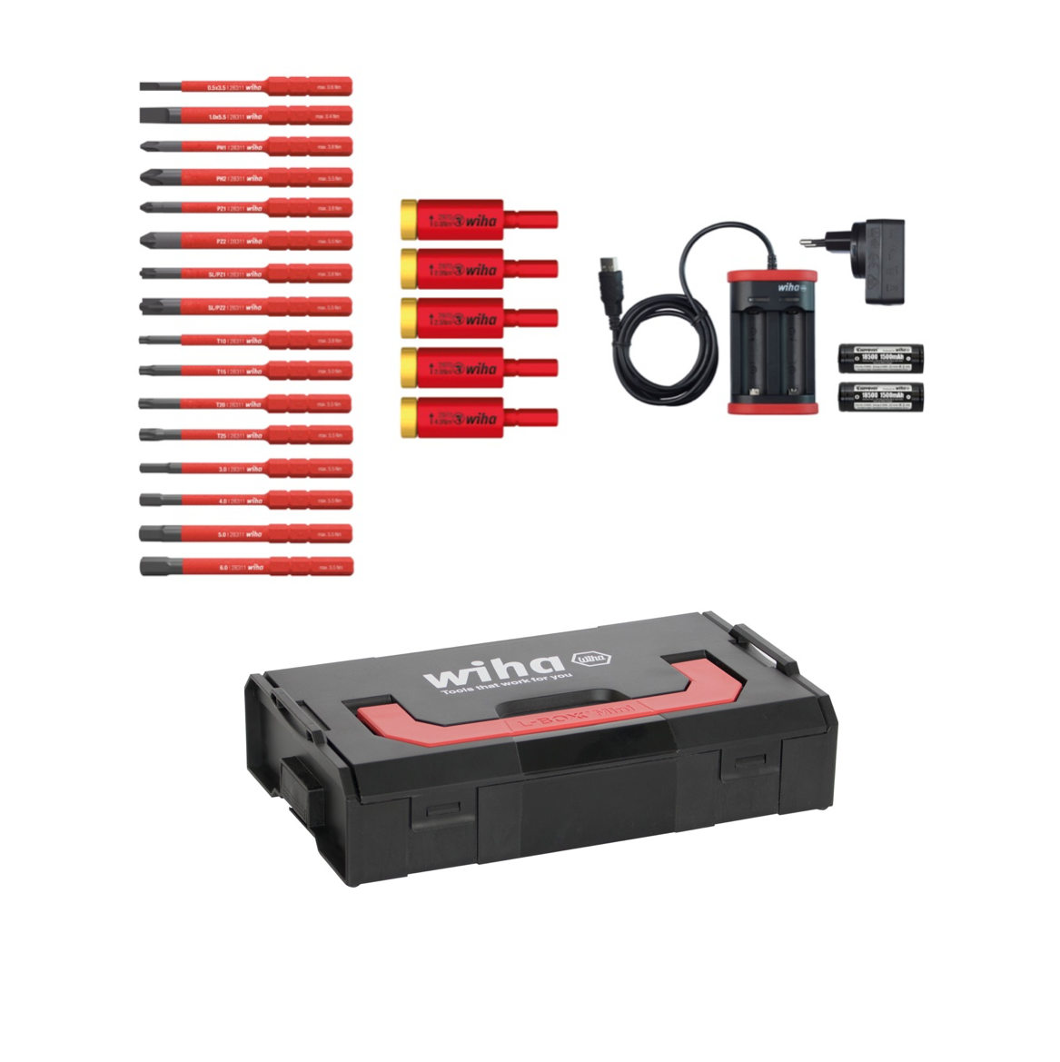 Wiha speedE® elektronischer Schraubendreher - Set 3 - 25-teilig mit 2x 1,5 Ah Akku, Ladegerät ,Bits, TorqueAdapter (41913) + Wiha Flaschenöffner (9872) - Toolbrothers