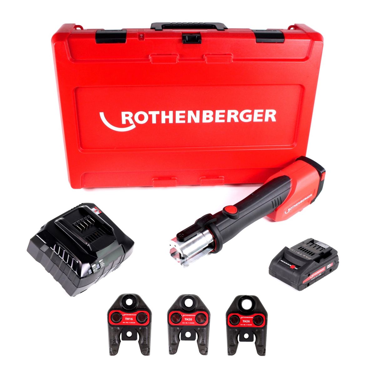 Rothenberger ROMAX 4000 Set TH16-20-26 mm Akku Pressmaschine + 1x Akku 4,0Ah + Ladegerät + Pressbacken + Koffer ( 1000001925 ) - Toolbrothers