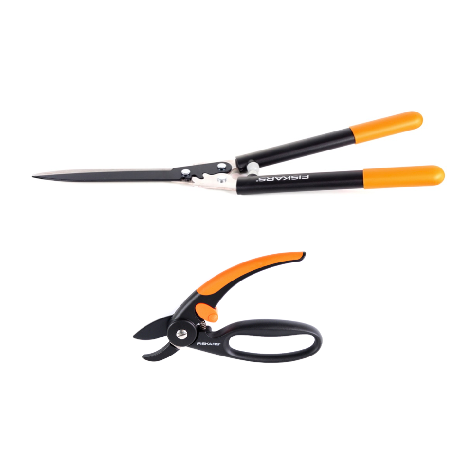 Fiskars Set 1x HS92 PowerGear Heckenschere  + 1x Fiskars P43 Amboss Gartenschere 20 mm - Toolbrothers