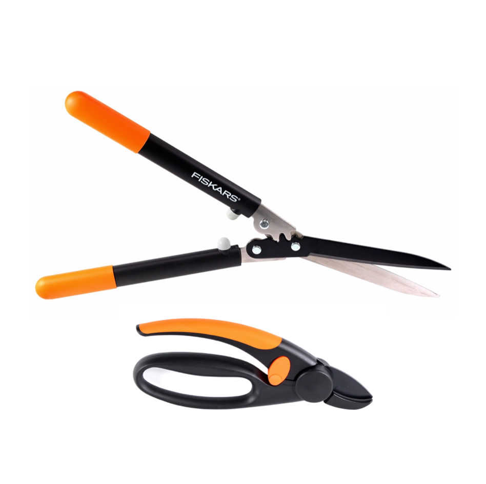 Fiskars Set 1x HS92 PowerGear Heckenschere  + 1x Fiskars P43 Amboss Gartenschere 20 mm - Toolbrothers