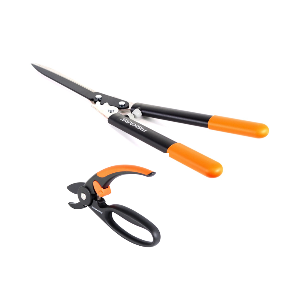 Fiskars Set 1x HS92 PowerGear Heckenschere  + 1x Fiskars P43 Amboss Gartenschere 20 mm - Toolbrothers