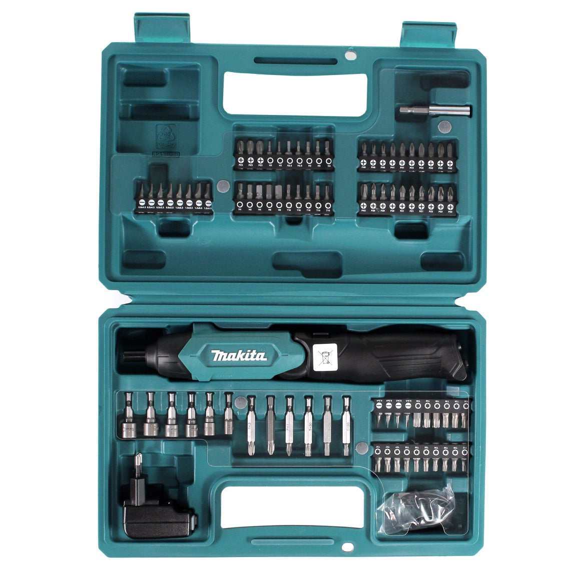 Makita DF 001 DW Akku Stabschrauber Knickschrauber 3,6V 1/4" im Transportkoffer mit integriertem 1,5Ah Akku + 81-tlg Zubehör-Set - Toolbrothers