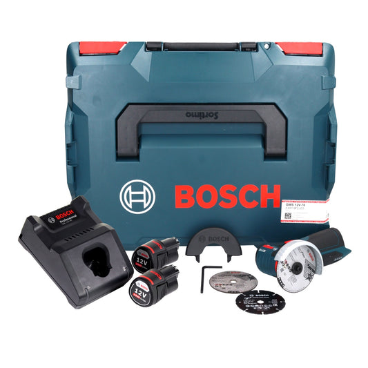 Bosch GWS 12V-76 Professional Akku Winkelschleifer 12 V 76 mm Brushless ( 06019F200B ) + 2x Akku 3,0 Ah + Ladegerät + L-Boxx - Toolbrothers
