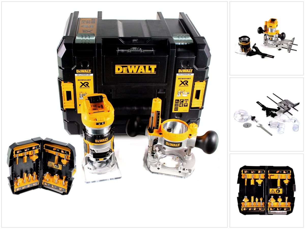 DeWalt DCW 604 NT Akku Kombifräse 18V 55mm + Fräser Set 12 tlg. in TSTAK - ohne Akku und Ladegerät - Toolbrothers