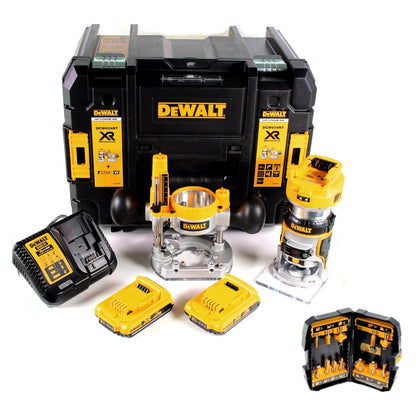 DeWalt DCW 604 D2 Akku Kombifräse 18V 55 mm + 2x Akkus 2,0 Ah + 1x Schnellladegerät + Fräser Set 12 tlg in TSTAK - Toolbrothers