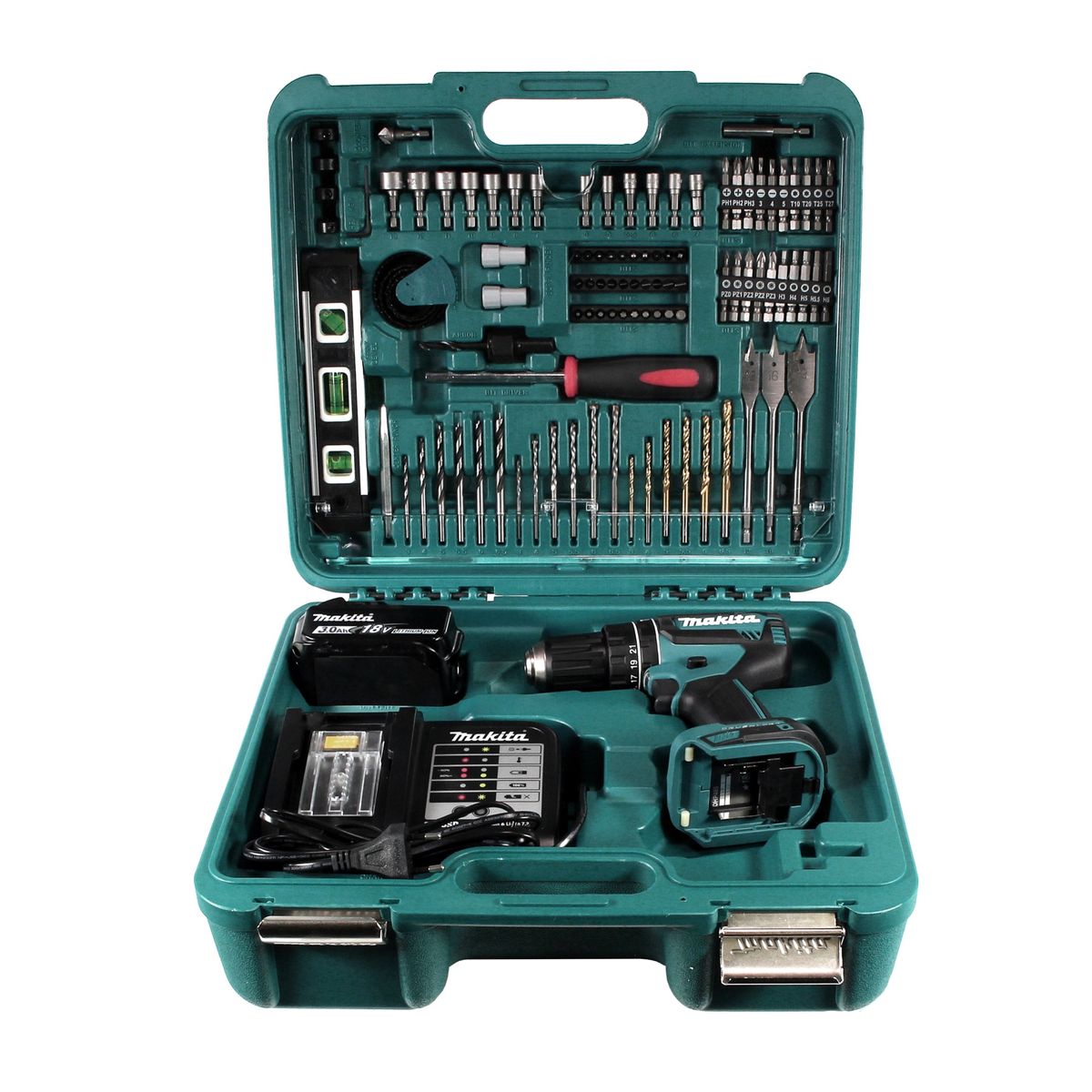 Makita DHP 482 SFTK Akku Schlagbohrschrauber 18 V 62Nm + 1x Akku 3,0Ah + Ladegerät + Koffer mit 101 tlg. Zubehörset - Toolbrothers