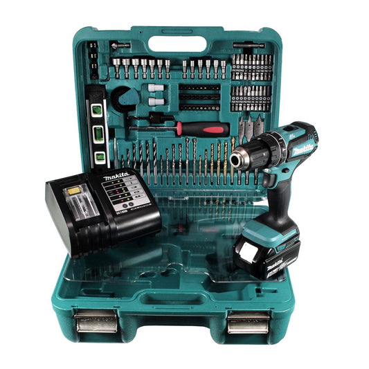 Makita DHP 485 SFTK Akku Schlagbohrschrauber 18 V 50Nm Brushless + 3,0 Ah Akku + Ladegerät + 101 tlg. Werkzeugset im Koffer - Toolbrothers