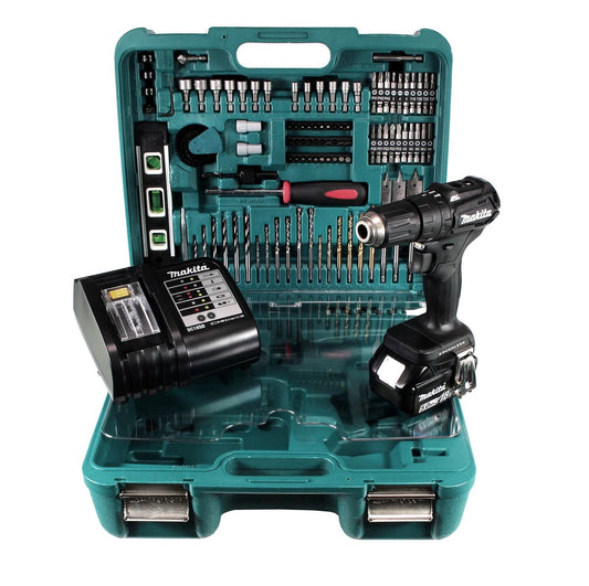 Makita DHP 483 STTK B Akku Schlagbohrschrauber 18 V 40Nm Brushless + 1x Akku 5,0Ah + Ladegerät + 101 tlg. Werkzeugset im Koffer - Toolbrothers