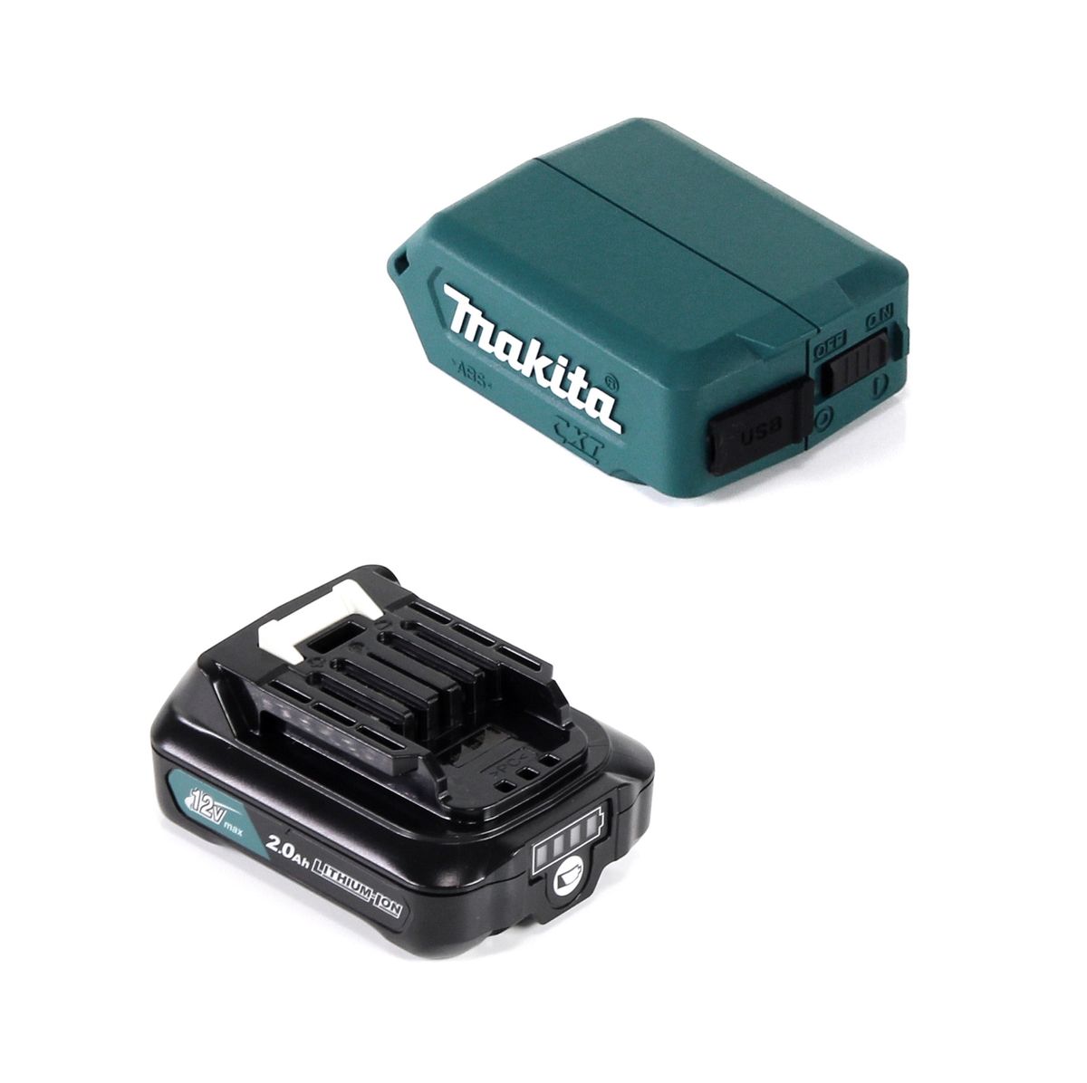 Makita DEAADP08 WA1 USB Adapter für 10,8V-12V Akkus + 2,0 Ah Akku ( 197396-9 ) + Lader ( 197343-0 ) - Toolbrothers