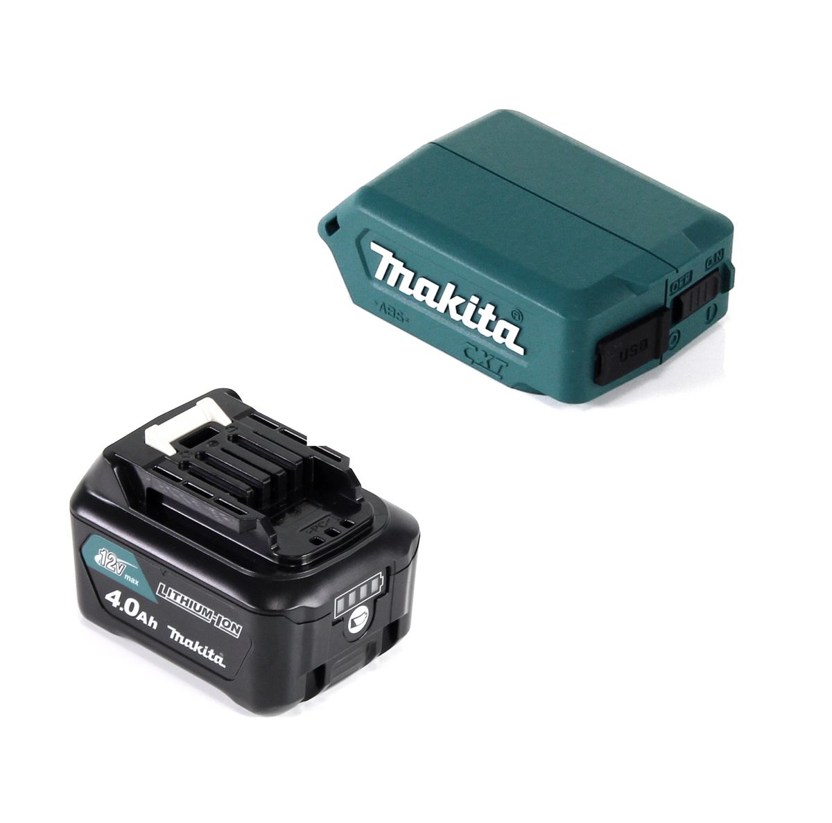 Makita DEAADP08 WM1 USB Adapter für 10,8V-12V Akkus + 4,0 Ah Akku ( 197406-2 ) + Lader ( 197343-0 ) - Toolbrothers