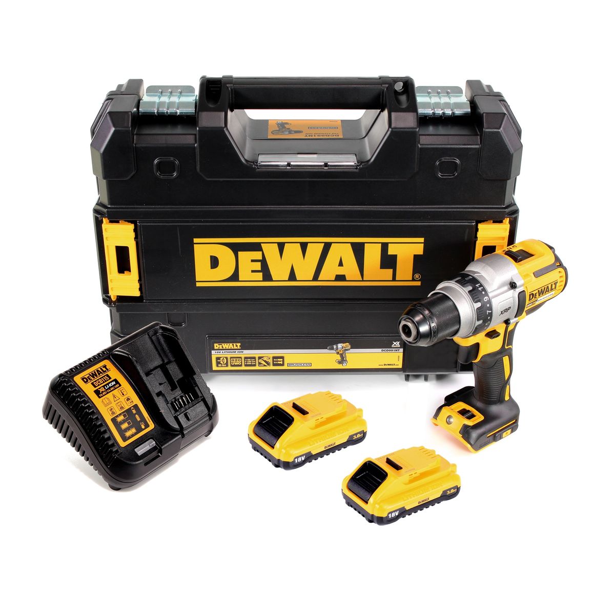 DeWalt DCD 991 L2 Akku-Dreigang-Bohrschrauber 18V 95Nm Brushless + 2x Akku 3,0Ah + Schnellladegerät + TSTAK - Toolbrothers