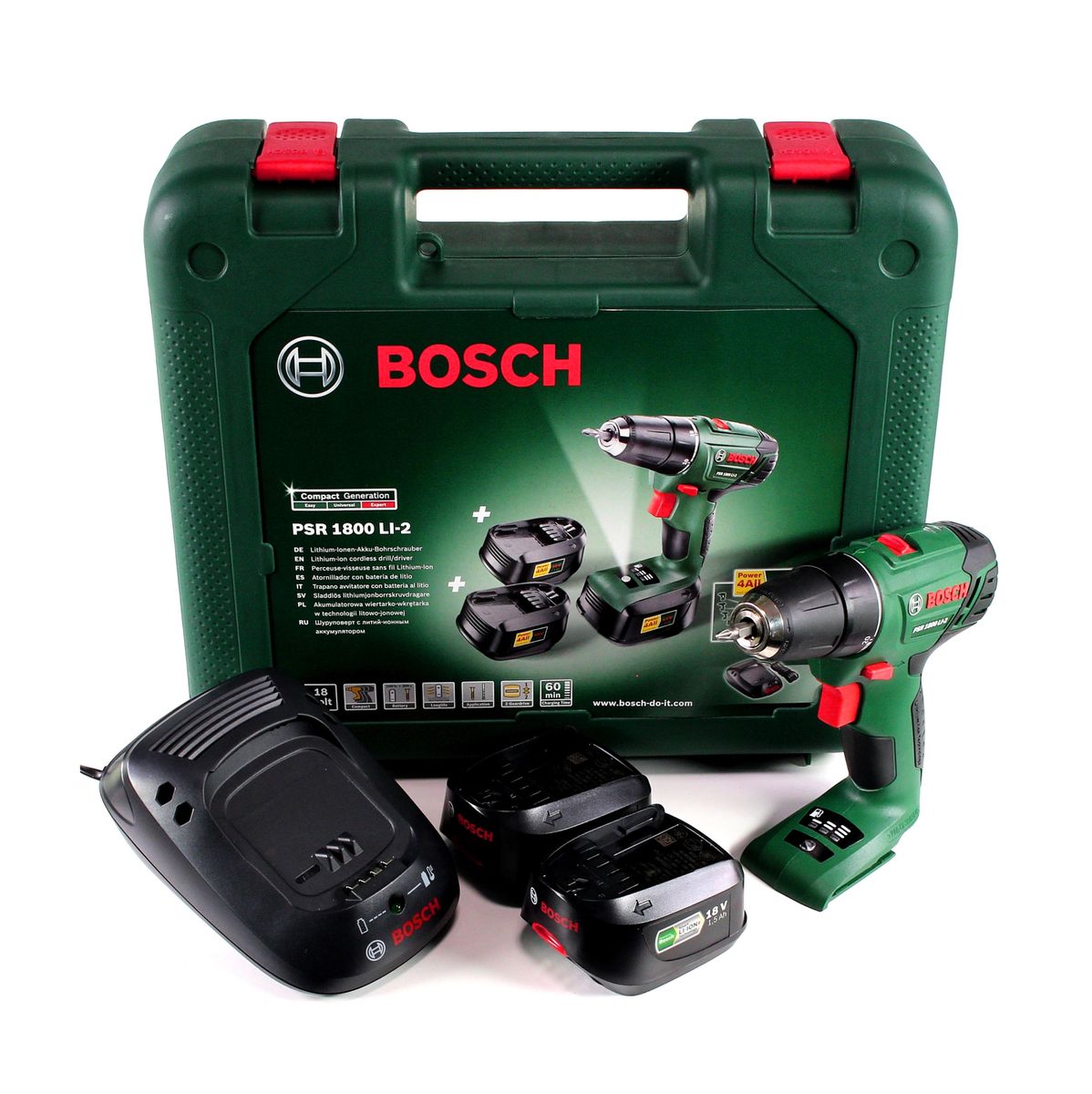 Bosch PSR 1800 Li-2 Akku Bohrschrauber 38Nm18V ( 06039A3101 ) + 2x Akku 1,5 Ah + Ladegerät + Koffer - Toolbrothers