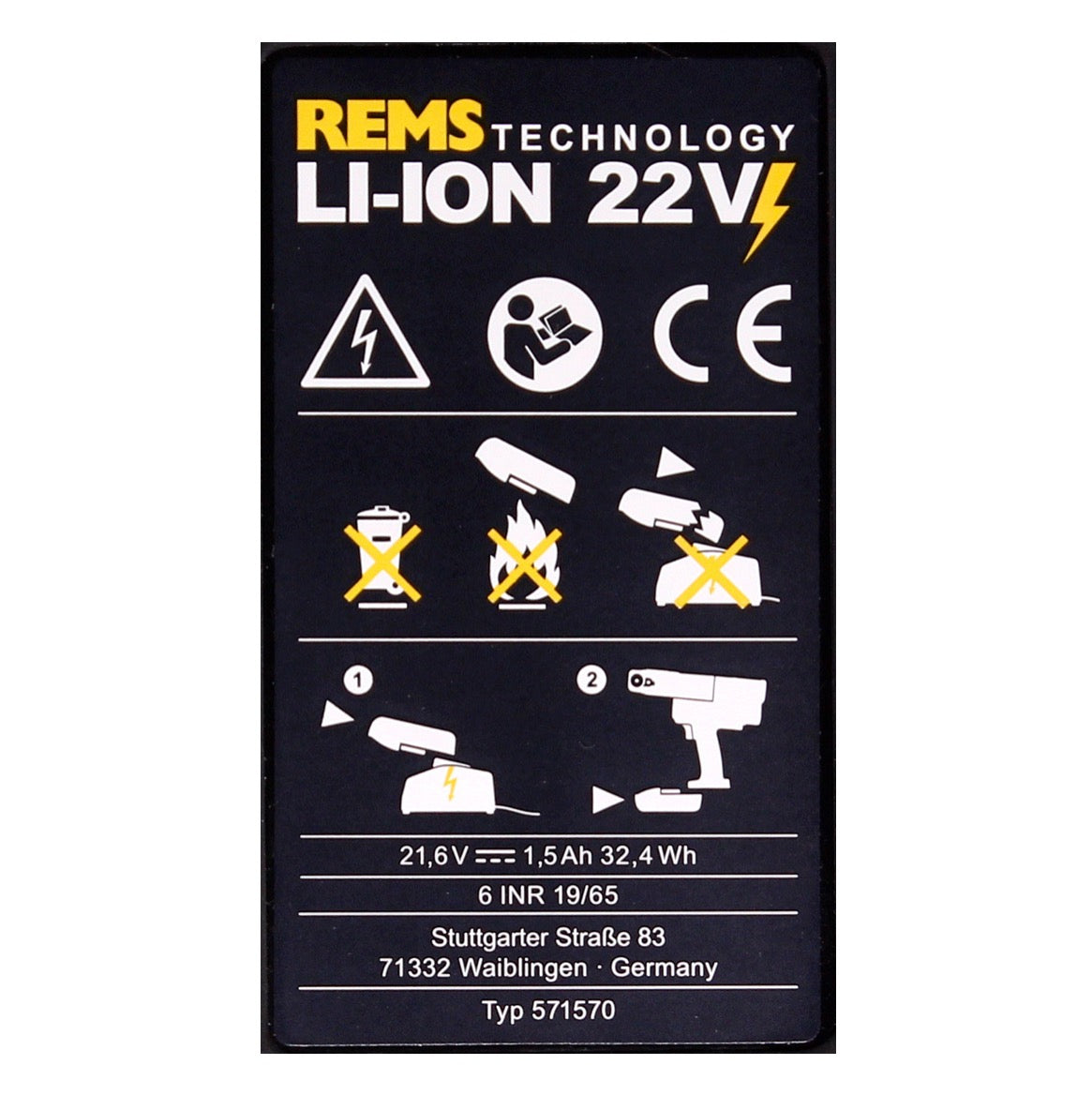 REMS Akku Li-Ion 21,6V (22V max) 1,5 Ah ( 571570 R22 ) - Toolbrothers