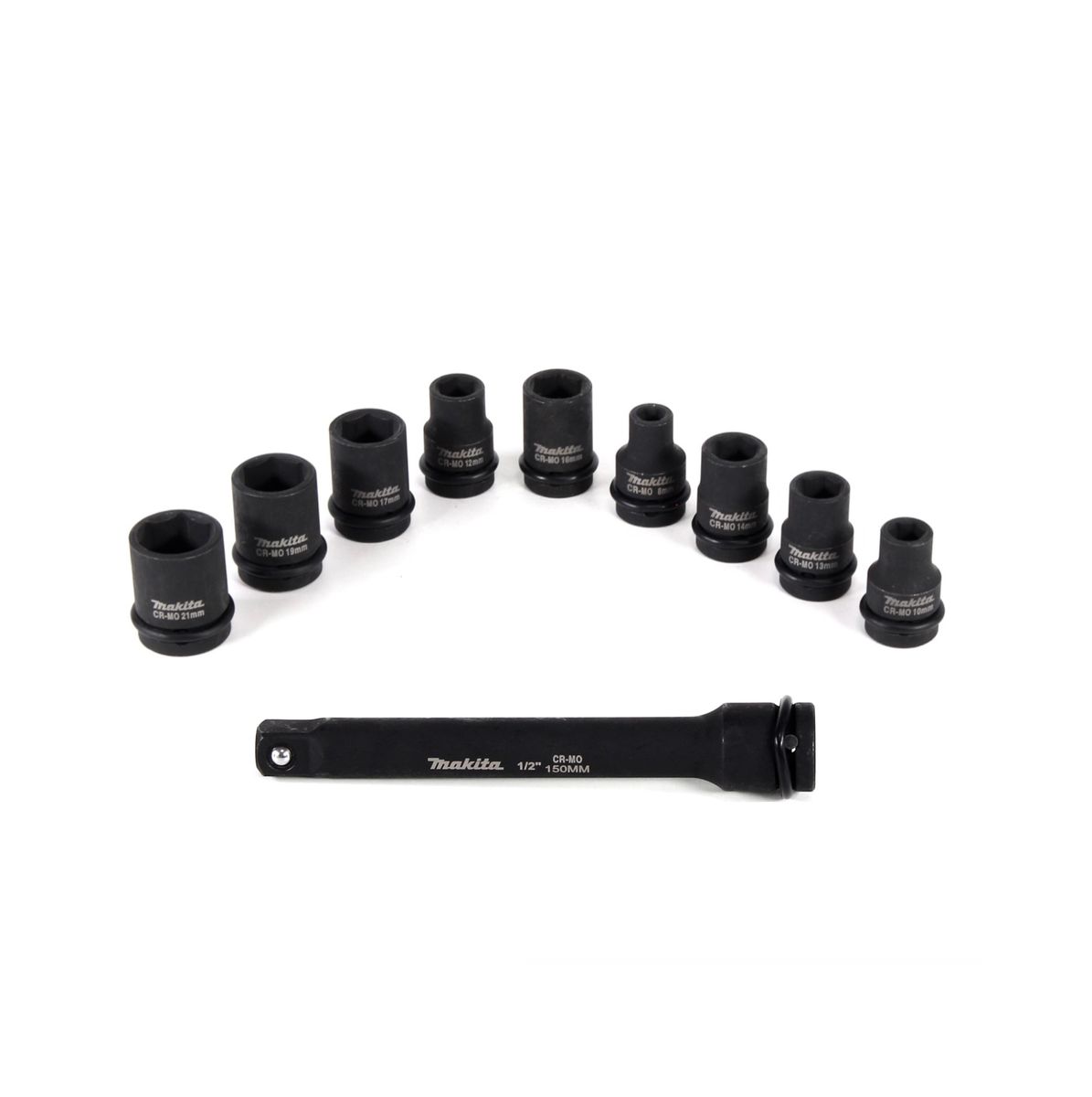 Makita Steckschlüssel Nuss Set 1/2" 9 tlg. + 1/2" Verlängerung für Schlagnüsse 150mm - Toolbrothers