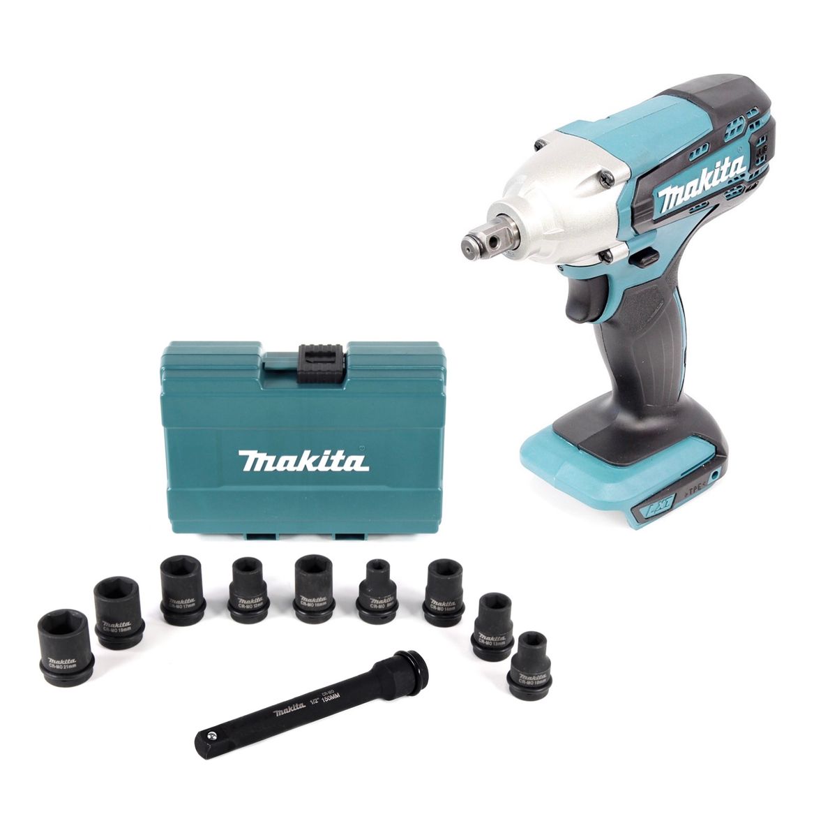 Makita DTW 190 Z Akku Schlagschrauber 1/2" 18V Solo + Steckschlüssel Nuss Set 1/2" 9 tlg. + 1/2" Verlängerung für Schlagnüsse 150mm - ohne Akku, ohne Ladegerät - Toolbrothers