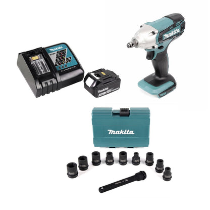 Makita DTW 190 RF1 18V Akku Schlagschrauber 190Nm 1/2" 18V + 1x Akku 3,0Ah + Schnellladegerät + Steckschlüssel Nuss Set + Verlängerung 150mm - Toolbrothers