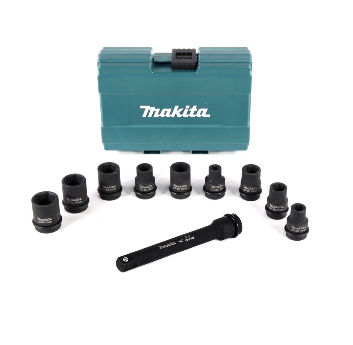 Makita DTW 450 RT1 18V Akku Schlagschrauber 1/2“ 440Nm 18V + 1x Akku 5,0Ah + Schnellladegerät + Steckschlüssel Nuss Set 9 tlg. + Verlängerung 150mm - ohne Koffer - Toolbrothers