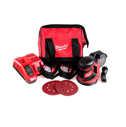 Milwaukee M18 BOS125-402B Akku Exzenterschleifer 18V 125mm + 2x Akku 4,0Ah + Ladegerät + Tasche - Toolbrothers