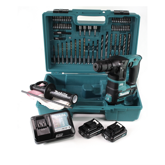 Makita HR 166 DWA2E1 Akku Bohrhammer 10.8V SDS-Plus Brushless + Koffer + 64-tlg. Zubehörset + 2x Akku 2,0Ah + 1x Ladegerät - Toolbrothers