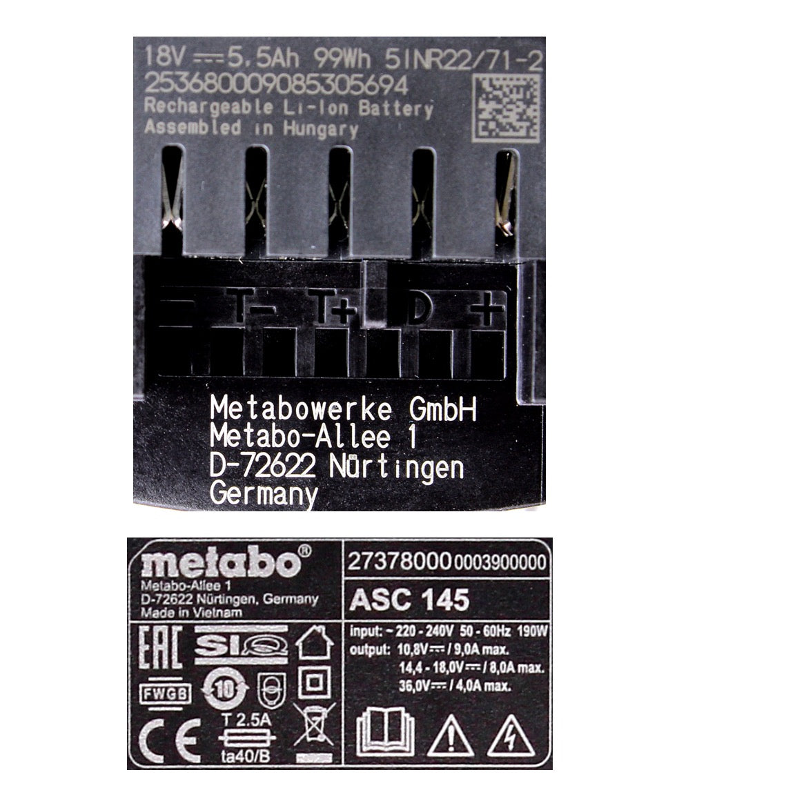 Metabo Akku Basis Set 18V mit 1x Akku LiHD 5,5Ah ( 625368000 ) + Ladegerät ASC 145 ( 627378000 ) - Toolbrothers