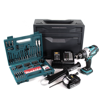 Makita DHP 458 STX Akku Schlagbohrschrauber 18 V 91Nm + 1x Akku 5,0Ah + Ladegerät + 100tlg. Bit Bohrer Set + Makbox - Toolbrothers