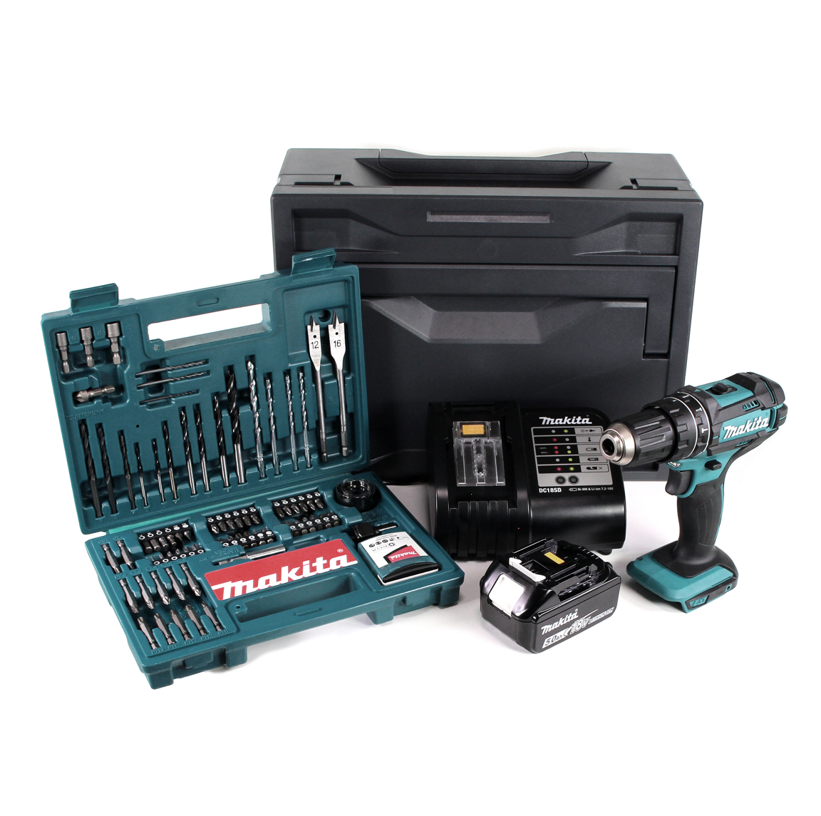 Makita DHP 482 ST1X Akku Schlagbohrschrauber 18 V + 1x Akku 5,0Ah + Ladegerät + 100tlg. Bit Bohrer Set + Makbox - Toolbrothers