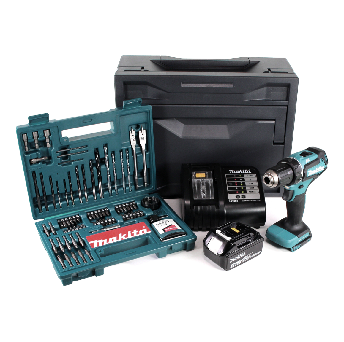 Makita DDF 485 STX Brushless Akku Bohrschrauber 18 V 50 Nm + 1x Akku 5,0Ah + Ladegerät + 100tlg. Bit Bohrer Set + Makbox - Toolbrothers