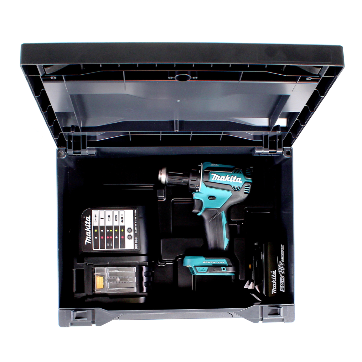 Makita DDF 485 STX Brushless Akku Bohrschrauber 18 V 50 Nm + 1x Akku 5,0Ah + Ladegerät + 100tlg. Bit Bohrer Set + Makbox - Toolbrothers