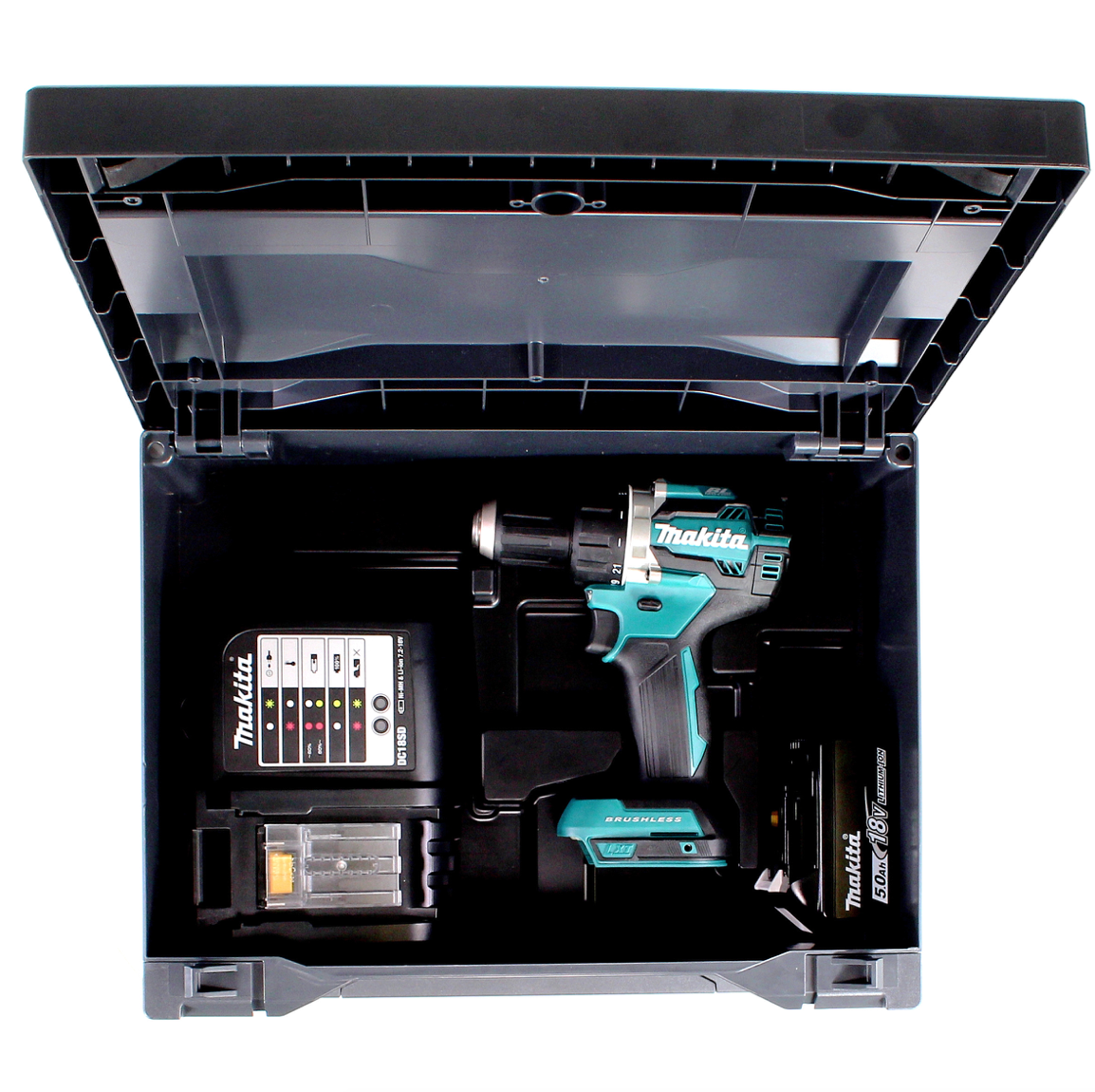 Makita DDF 484 STX Akku Bohrschrauber 18V 54Nm Brushless + 1x Akku 5,0Ah + Ladegerät + 100tlg. Bit Bohrer Set + Makbox - Toolbrothers