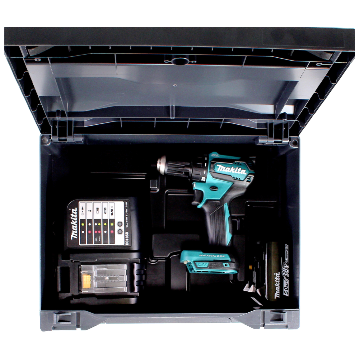 Makita DDF 483 STX Akku Bohrschrauber 18 V 40Nm 1x Akku 5,0Ah + Ladegerät + 100tlg. Bit Bohrer Set + Makbox - Toolbrothers