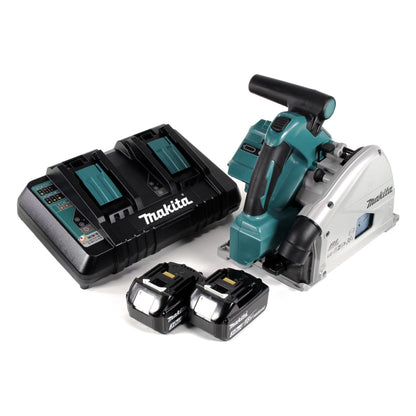 Makita DSP 600 PF Akku Tauchsäge 36V (2x18V) 165 mm Brushless + 2x Akku 3,0Ah + Doppelladegerät - Toolbrothers