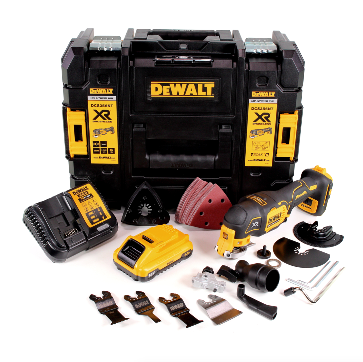 DeWalt DCS 356 L1 Akku Multitool 18V Brushless + 35tlg. Zubehör + 1x Akku 3,0Ah + Ladegerät + TSTAK - Toolbrothers