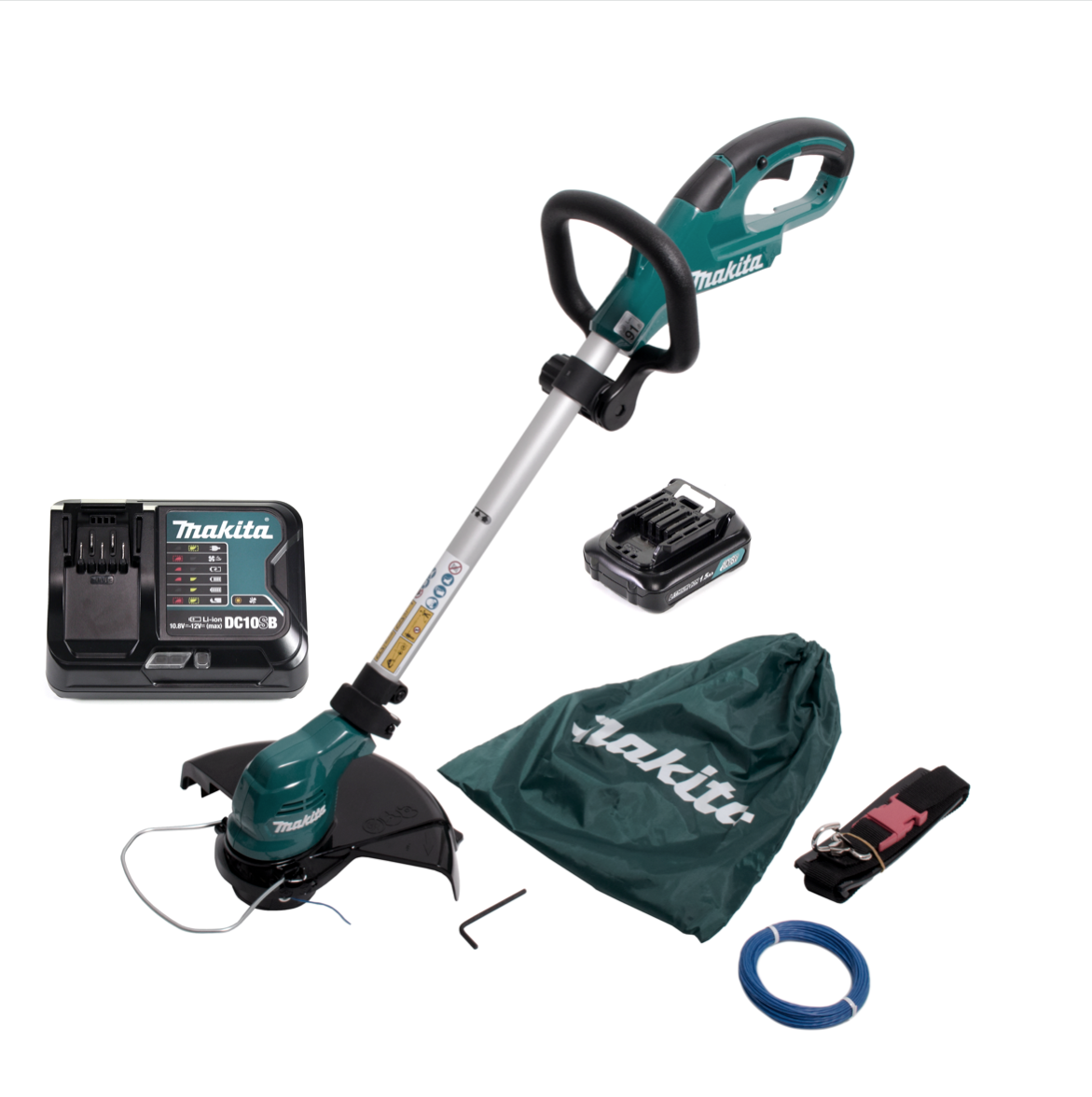 Makita UR 100 DSY1 Akku Rasentrimmer 10,8V + 1x Akku 1,5Ah + Lader + 1x Fadenkopf und Zubehör - Toolbrothers