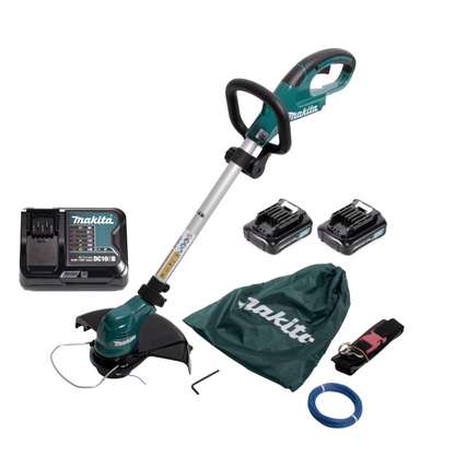 Makita UR 100 DSYE Akku Rasentrimmer 10,8V + 2x Akku 1,5Ah + Lader + 1x Fadenkopf und Zubehör - Toolbrothers