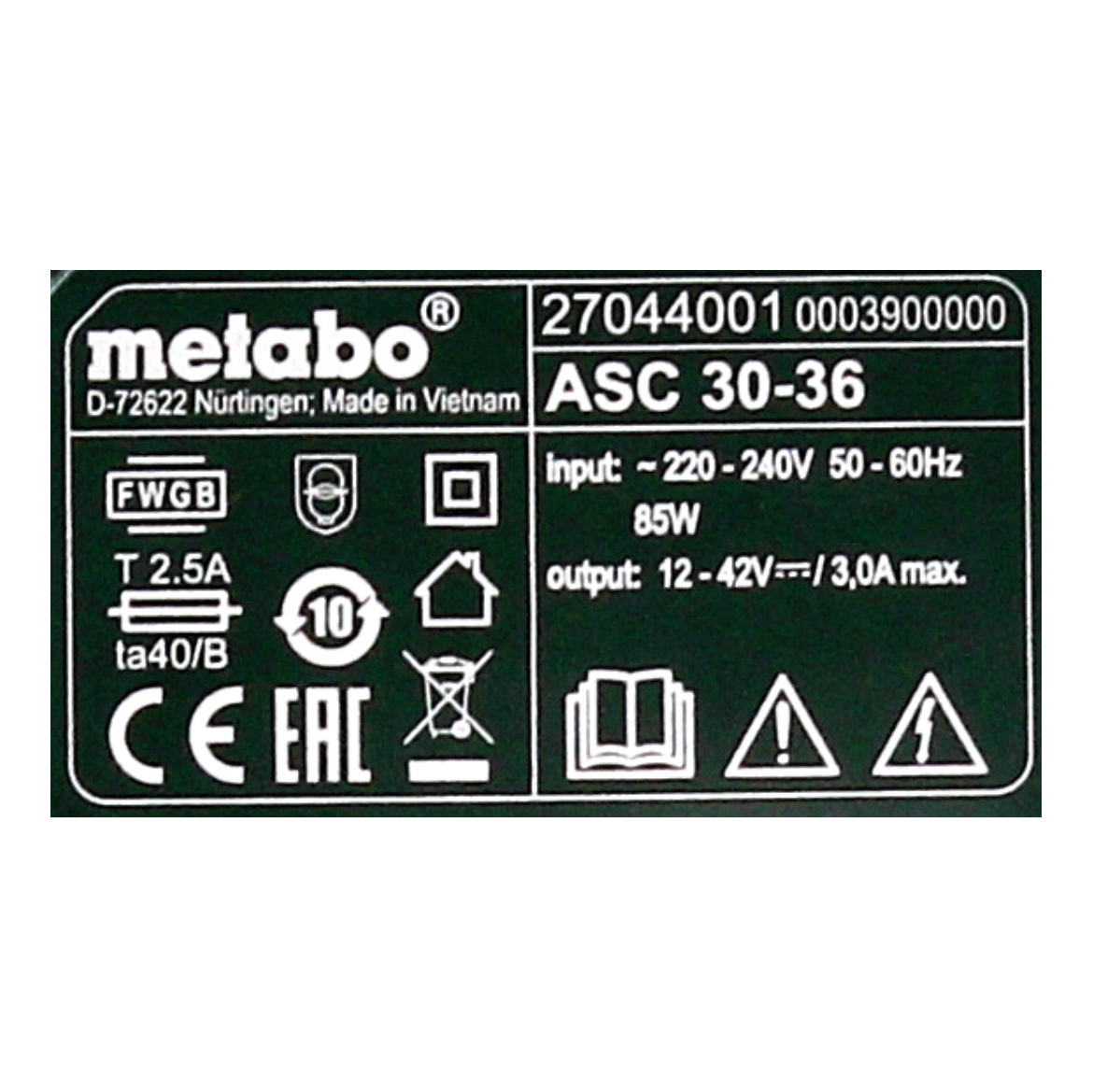 Metabo Ladegerät ASC 30-36 V AIR COOLED 14,4-36V ( 627044000 ) - Toolbrothers